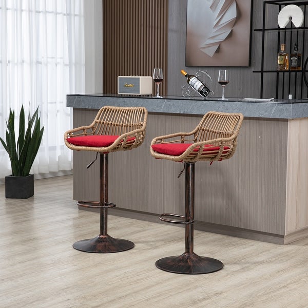 Set of 2 Swivel Bar Stools Adjustable Counter Height with Footrest