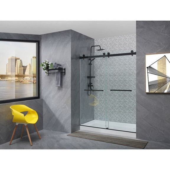 Black Shower Door Glass Frameless Sliding Shower D...