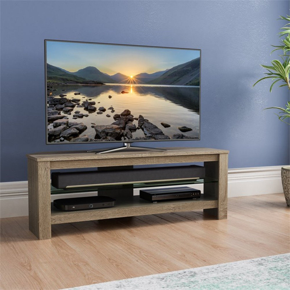 AVF Wood and Glass TV Stand for most TVs 27 quotto 55 quotin Rustic Sawn Oak   Transitional   Entertainment Centers And Tv Stands   by Homesquare  Houzz