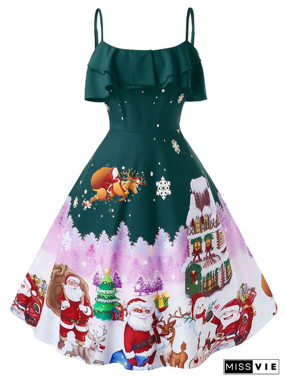 Women's Plus Size Christmas Vintage Printed Party Dress