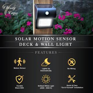 CLASSY CAPS 4 in. x 4 in. Solar Battery Black Integrated LED Motion Sensing Deck Post Light (2-Pack) SL133