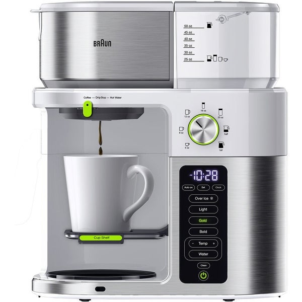 10-Cup Multi Serve SCA Certified Coffee Maker with Internal Water Spout and Glass Carafe in White