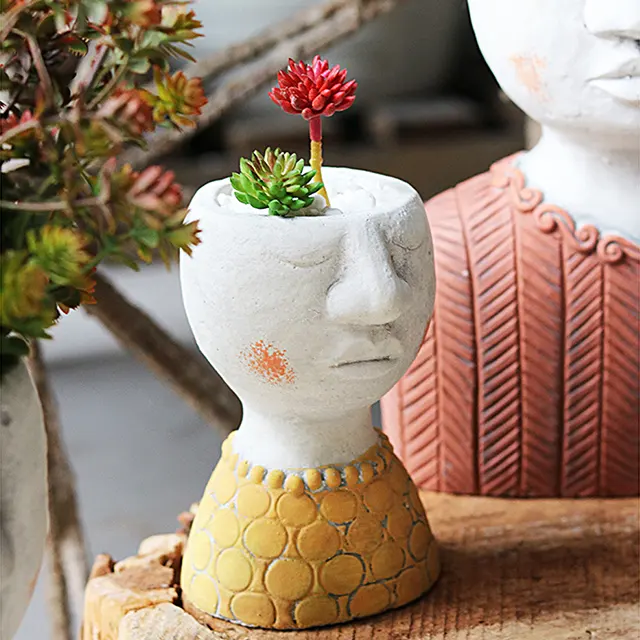 OEM art portrait face head garden supplies flowerpot resin planter human face flower pots unique vase decoration