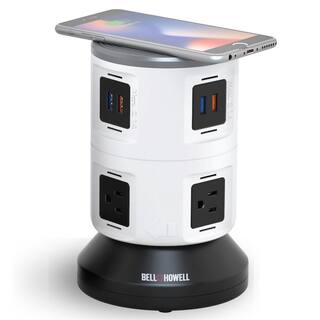 Bell + Howell 4-Outlets6 Spin Power Wireless USB Surge Protector Electric Charging Station Power Tower with Wireless Dock 7896