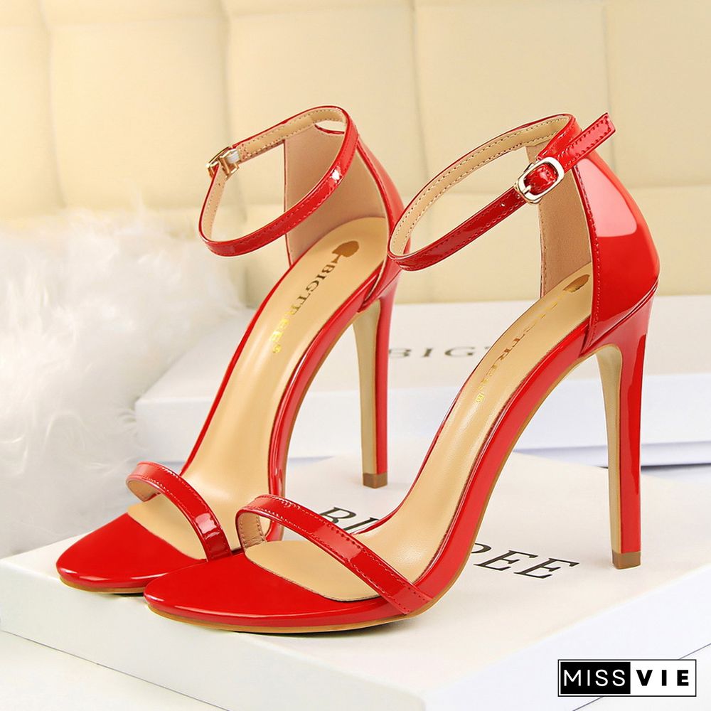 Women 10cm High Heels Flock Stripper Sandals Female Fetish Strappy Red Shoes Lady Valentine Green Summer Classic Sexy Pumps