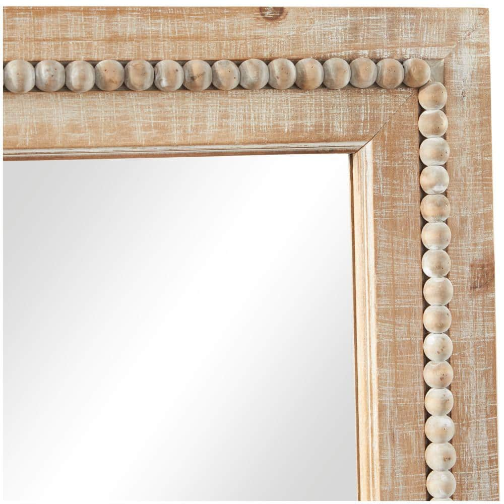 Litton Lane 36 in. x 30 in. Distressed Rectangle Framed Brown Wall Mirror with Beaded Detailing 043265