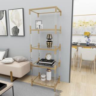 Litton Lane 5 Shelves Acrylic Stationary Gold Shelving Unit with Clear Glass Top and Acrylic Legs 56936