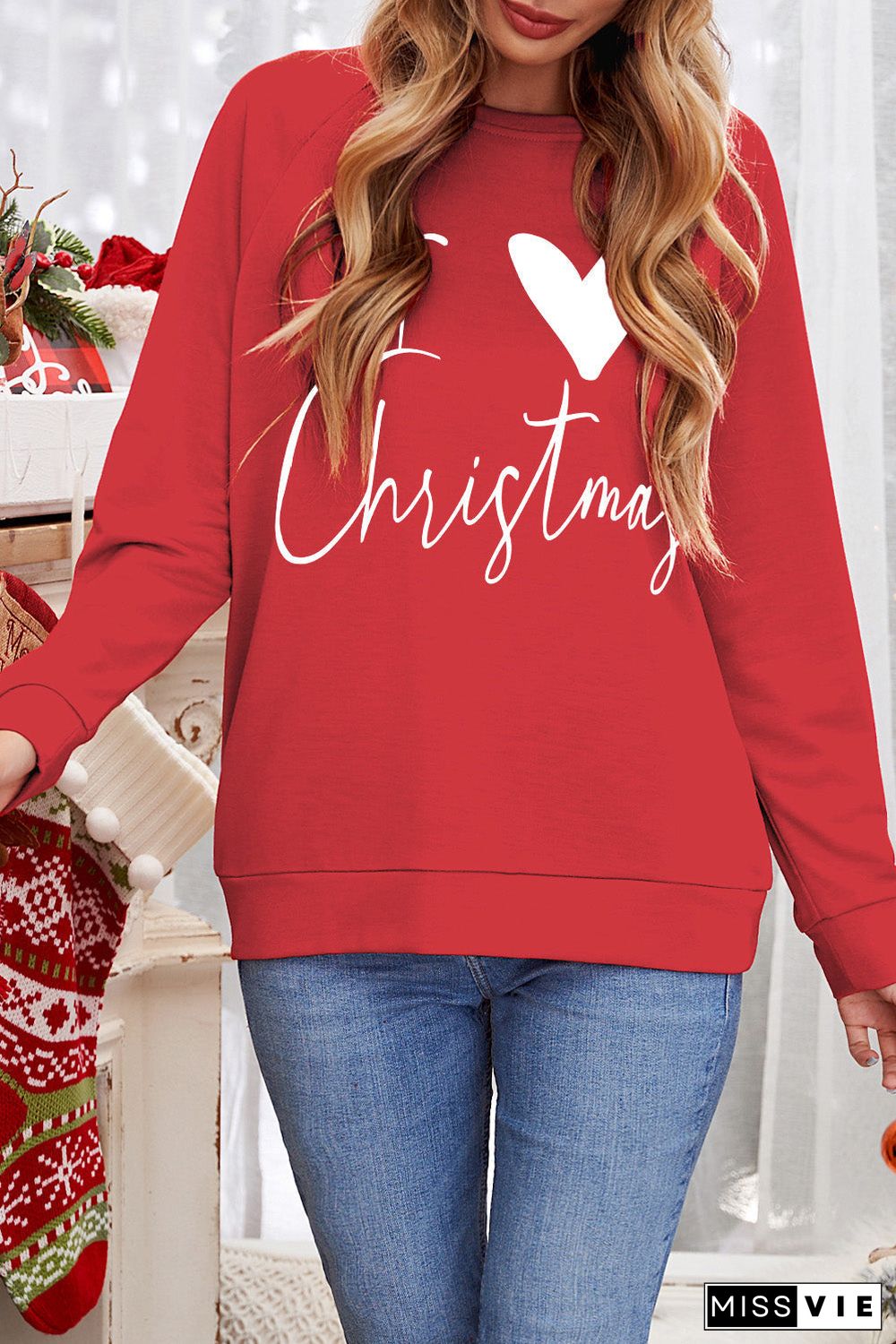 Red I Love Christmas Graphic Print Sweatshirt