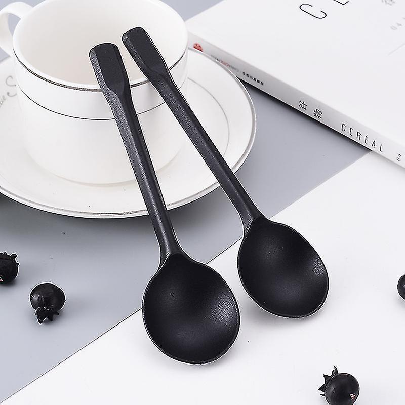 100pcs Disposable Spoons Plastic Thickened Long Handle Cake Spoons Ice-cream Desserts Spoons (black) Botao