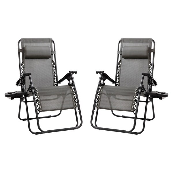 2 Pack Adjustable Mesh Zero Gravity Lounge Chair with Cup Holder Tray