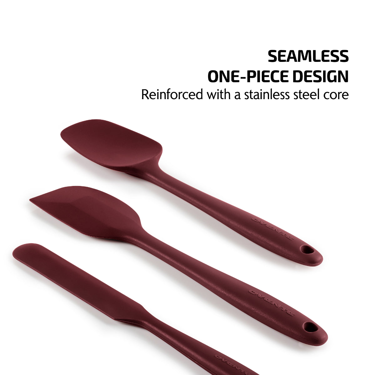 Ovente 5 Pieces Non-Stick Silicone Spatula Set with Heat Resistant & Stainless Steel Core, Dishwasher Safe Premium Utensils with Seamless Design Perfect for Baking Cooking & Mixing, Red SP12305R