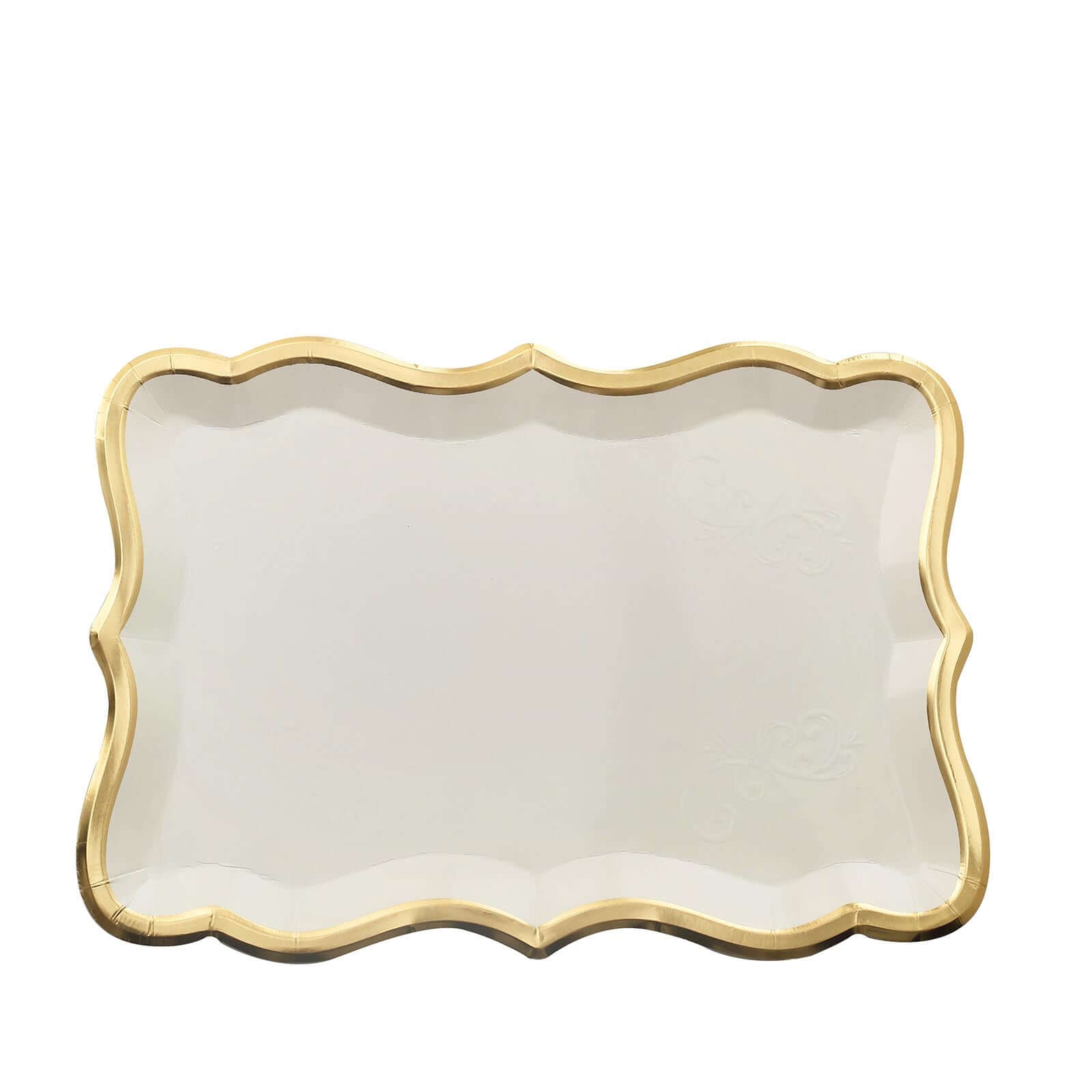 10 Pack Elegant White / Gold Rim Disposable Serving Trays, Heavy Duty 400 GSM Paper Rectangular Party Platters 14