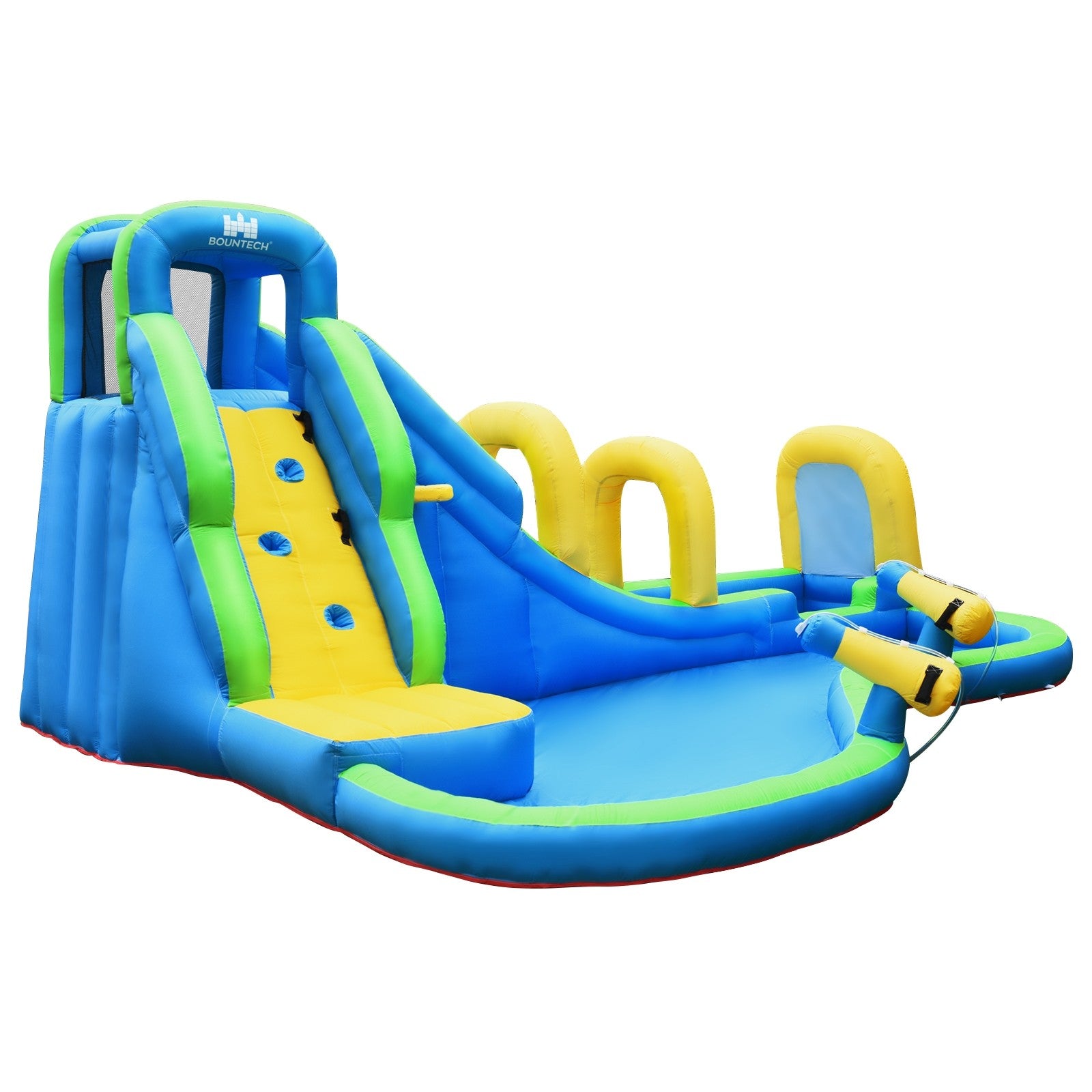 BOUNTECH Long Slide Bouncer Park w/Climbing Wall & Splashing Pool