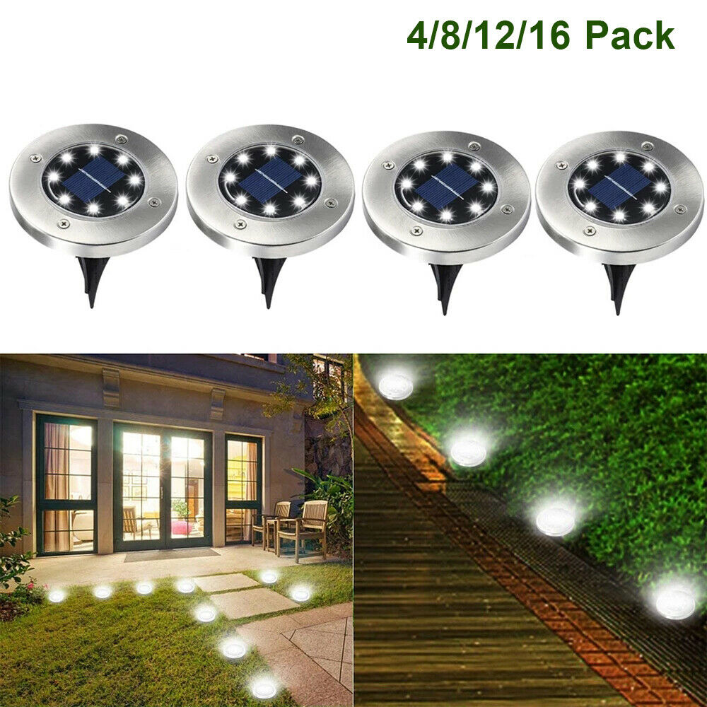 Kqiang 4-16X 8 Led Solar Power Flat Buried Light In-Ground Lamp Outdoor Path Garden