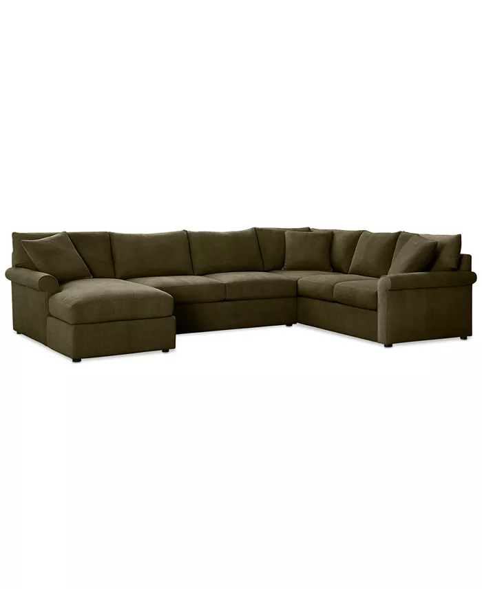 Furniture Wrenley 138 3-Pc. Fabric Sectional Chaise Sleeper Sofa