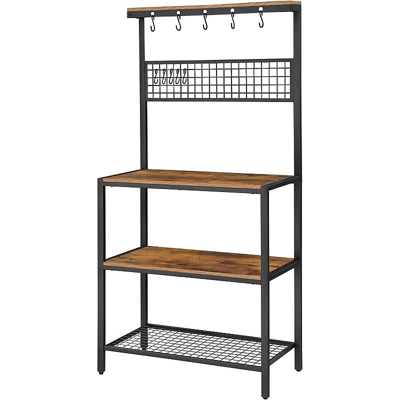 3-shelf Black Metal Rustic Brown Wood Kitchen Baker's Rack Microwave Stand