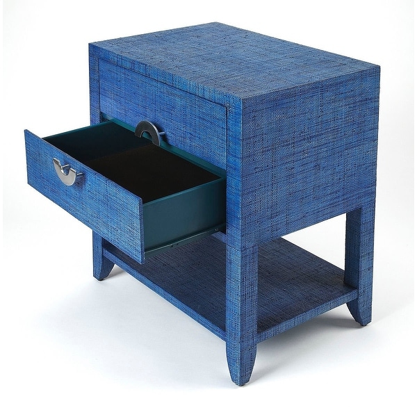 Offex Amelle Blue Raffia Rectangular End Table with 2 Storage Drawers - 16