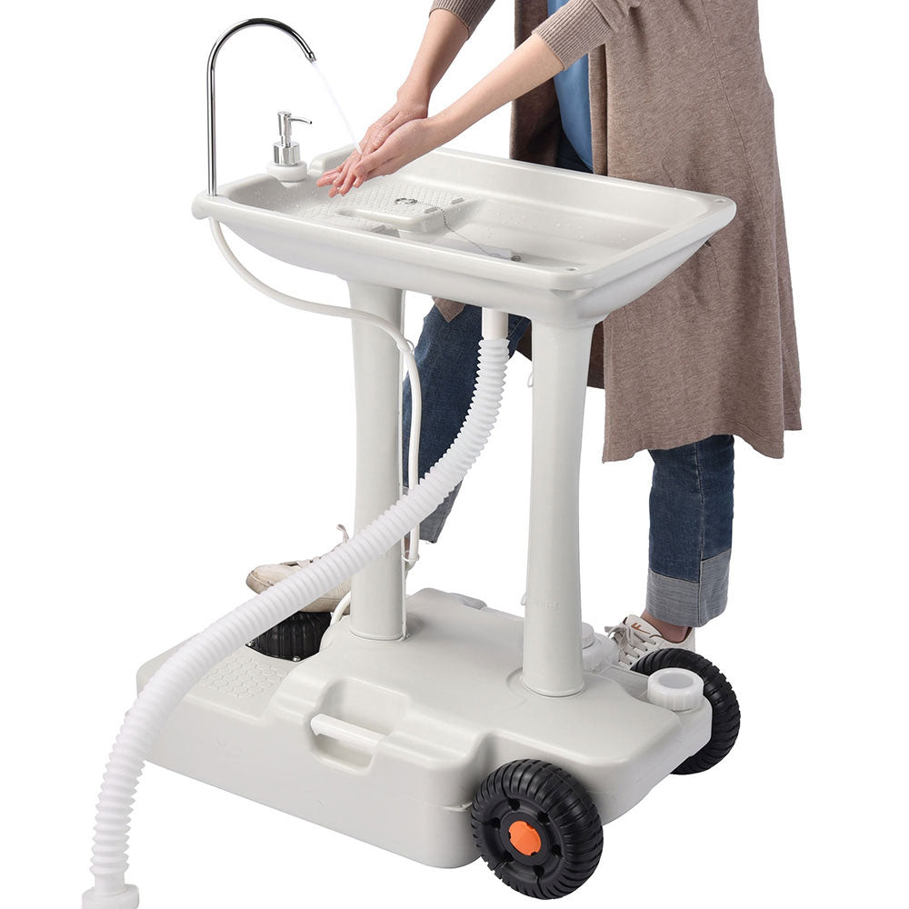 Yescom 8-Gal Foot Pump Hand Washing Station with Wheels Handle