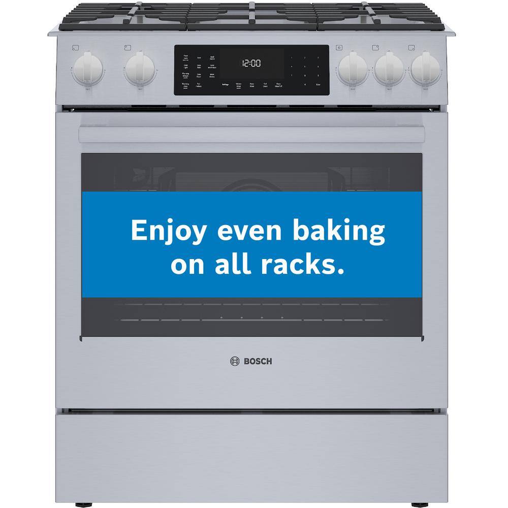 Bosch Benchmark Benchmark Series 30 in. 4.6 cu. ft. Slide-In Dual Fuel Range with Gas Stove and Electric Oven in Stainless Steel HDIP056U