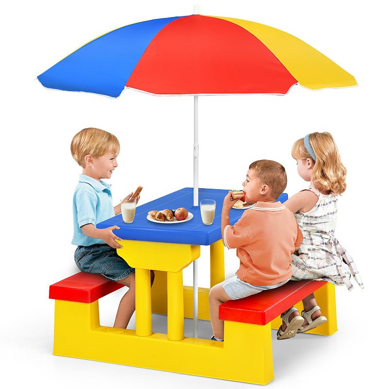 Kids Picnic Folding Table and Bench with Umbrella