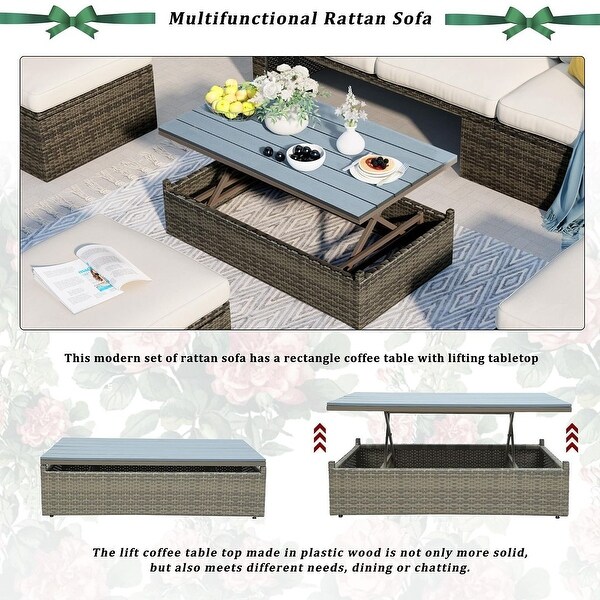 5 PCS Outdoor Patio Furniture Wicker Sofa Set for 6