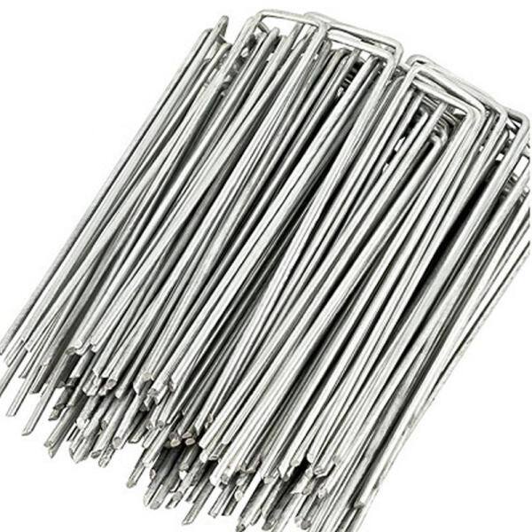 Agfabric 1.57 in. x 6 in. Galvanized Landscape Staples Stake 11-Gauge Silver Metal Weedmat Stake Pins (50-Pack) WP34015050P