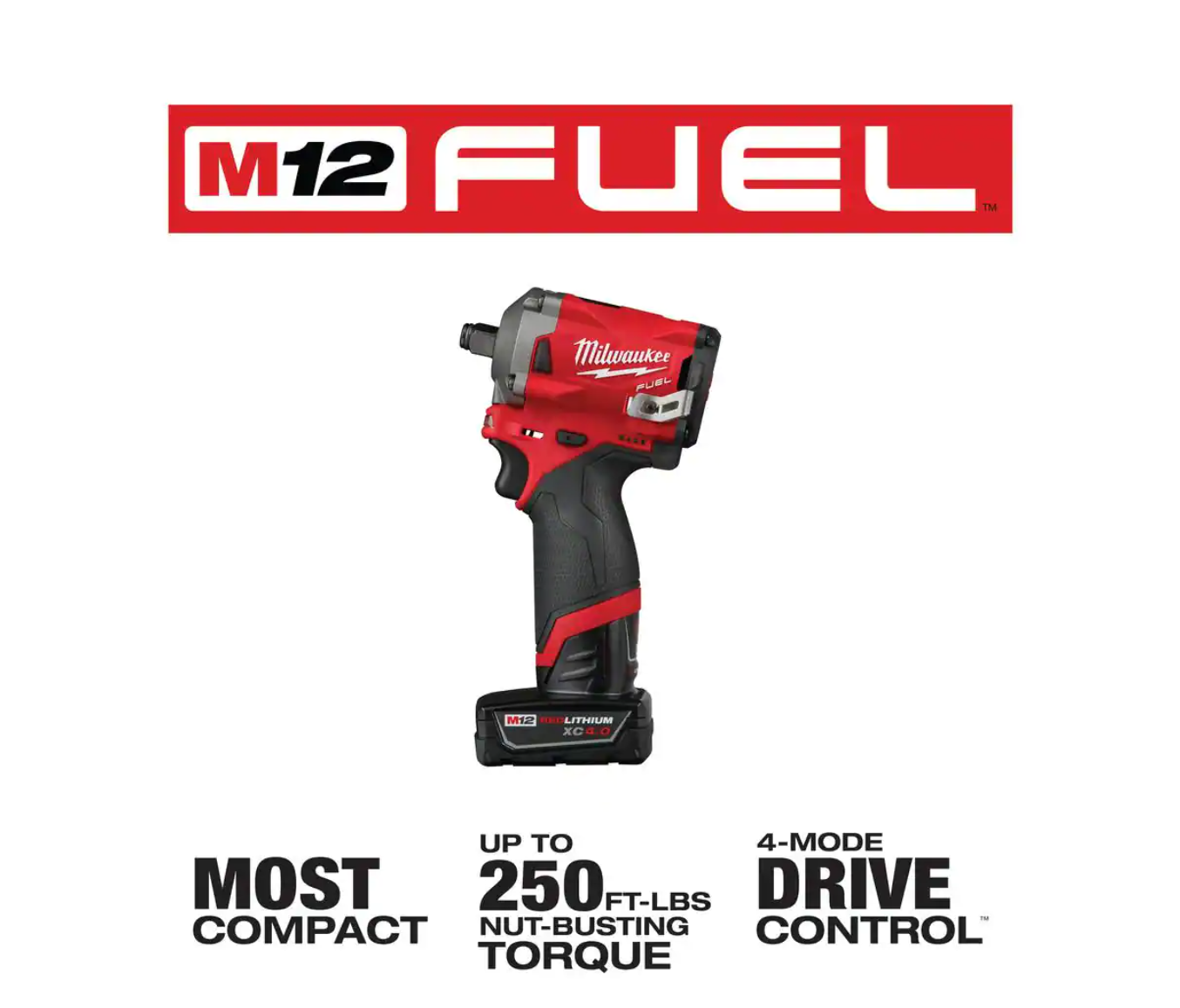 Milwaukee 2555-22-48-11-2460 M12 FUEL 12V Lithium-Ion Brushless Cordless Stubby 1/2 in. Impact Wrench Kit with 6.0Ah Battery