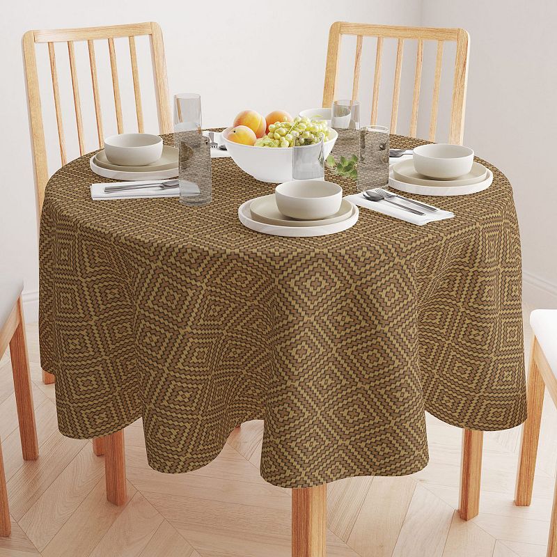 Round Tablecloth， 100% Polyester， 70 Round， Diamond Wicker Wood Work