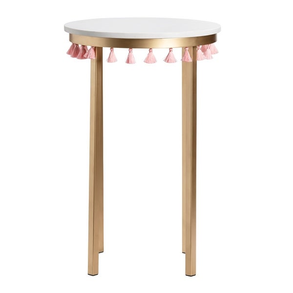 Saffron Marble Table w/Pink Tassels - 16 x 16 x 24