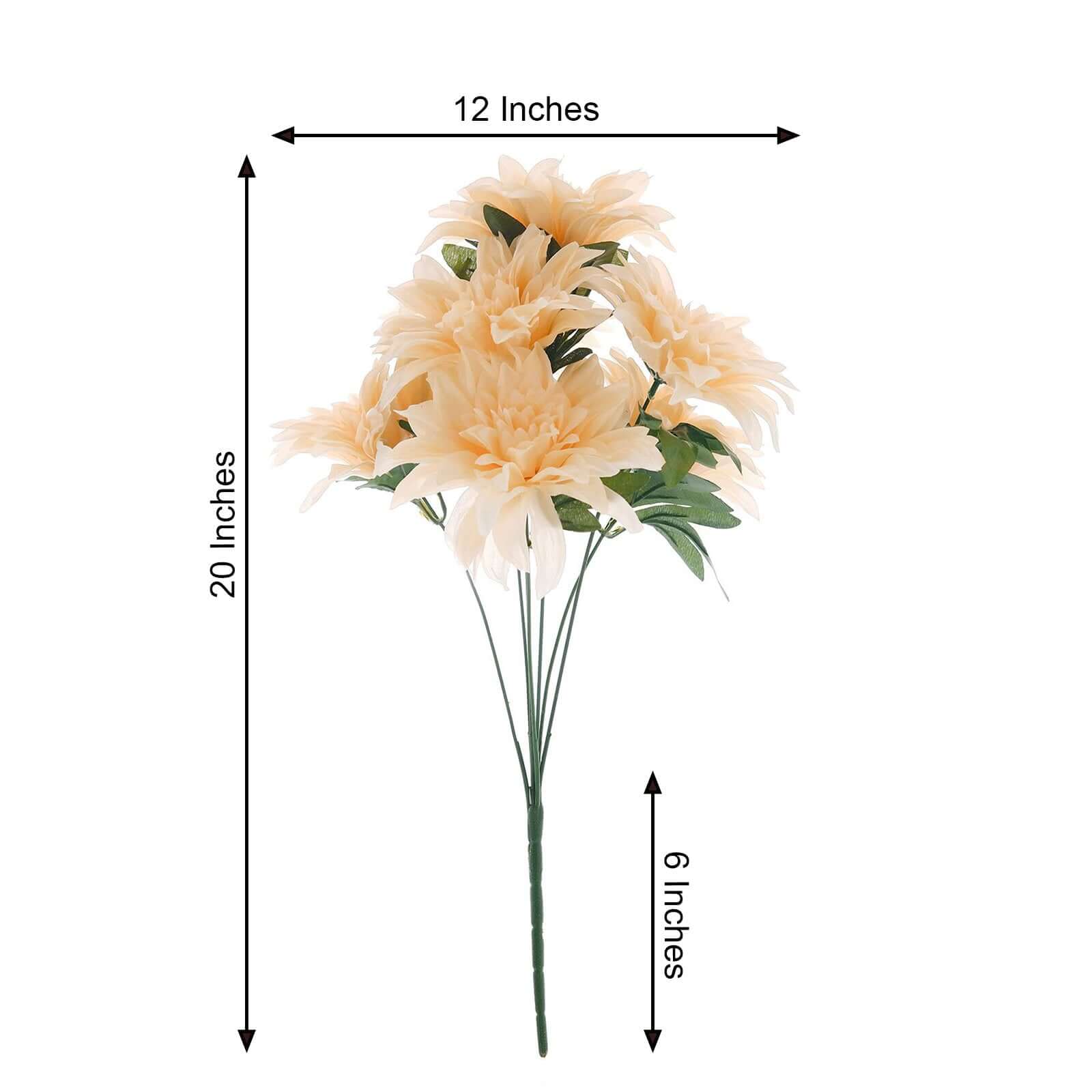 2 Bushes Cream Large Head Artificial Dahlia Bouquet, Silk Bridal Flower Decorations 20