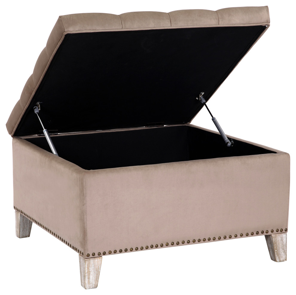 Wordford Square Velvet Tufted Storage Ottoman  Velvet Taupe   Midcentury   Footstools And Ottomans   by WestinTrends  Houzz