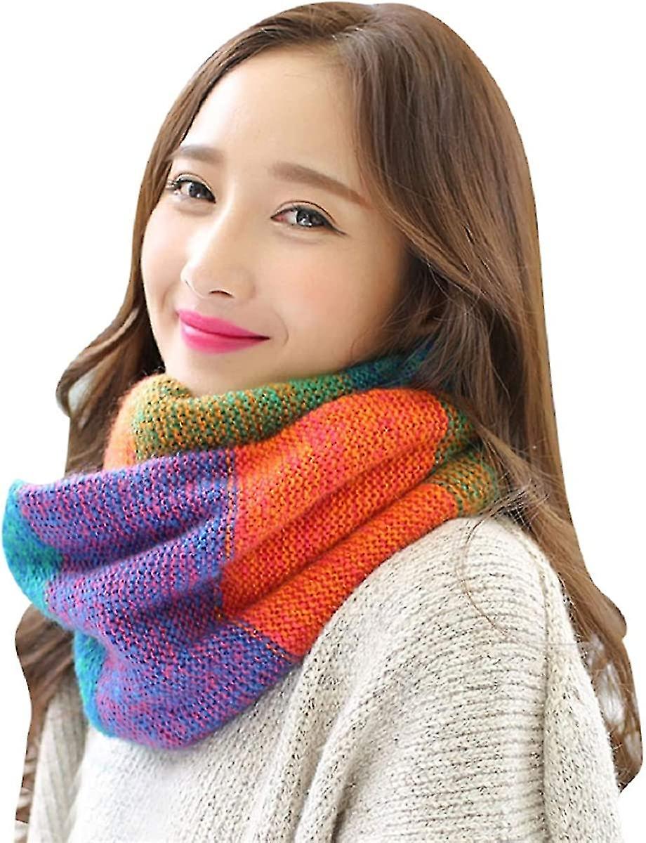 Women Colorful Neck Scarf Winter Knitted Loop Scarf Warm Wrap Cowl