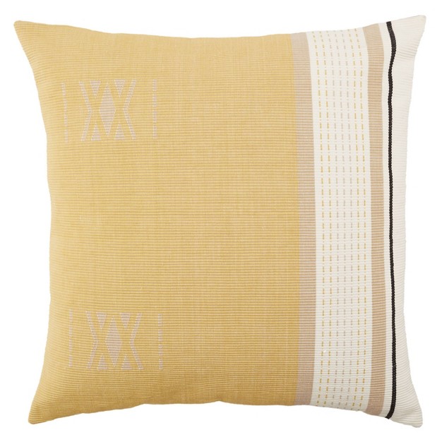 Oversize Poly Fill Vibe By Parvati Tribal Square Throw Pillow Cover Yellow light Taupe Jaipur Living