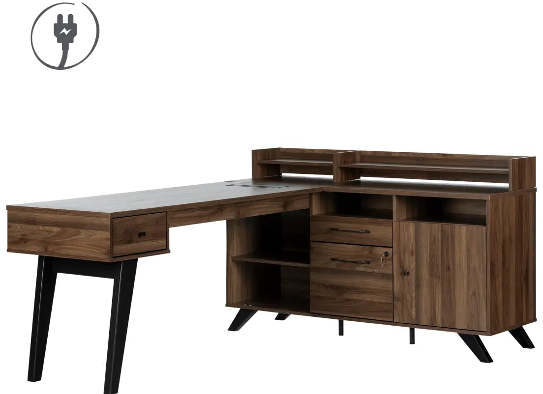 Helsy Walnut Brown L-Desk - South Shore