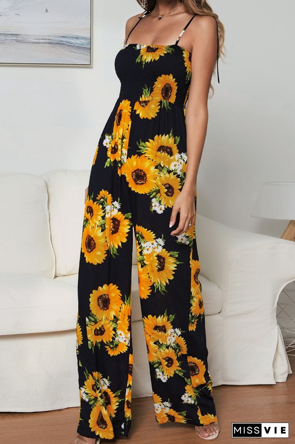 KarliDress Sunflower Print One-piece Jumpsuit P12828