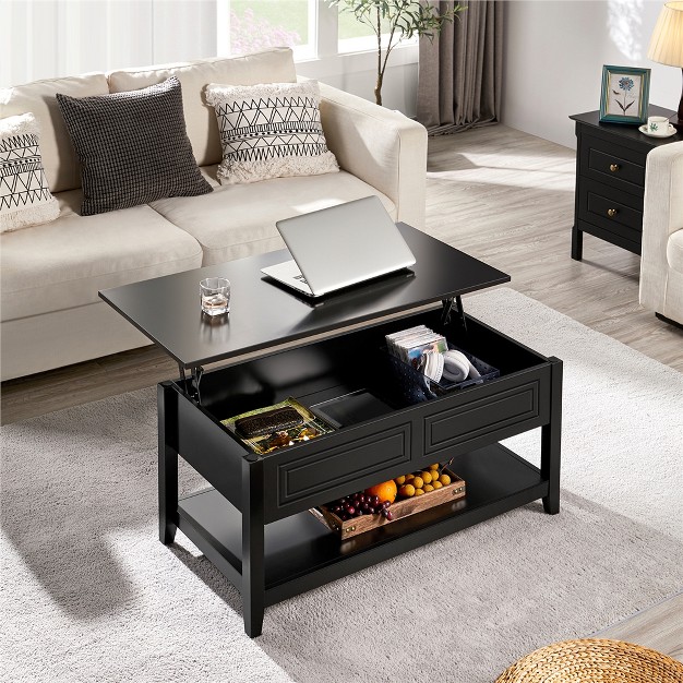 Yaheetech Wooden Lift Top Coffee Table With Hidden Compartment And 1 Open Shelf For Living Room