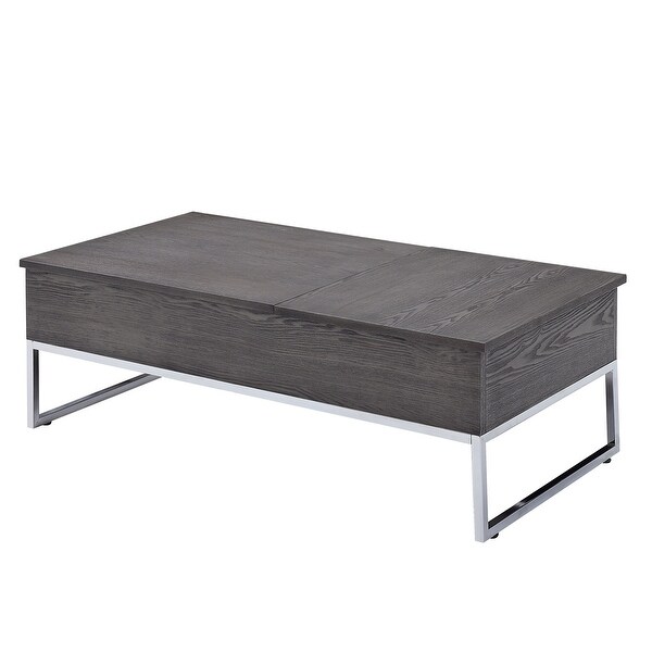 Modern Coffee Table Wooden End Table w/Lift Top Gray Oak and Chrome