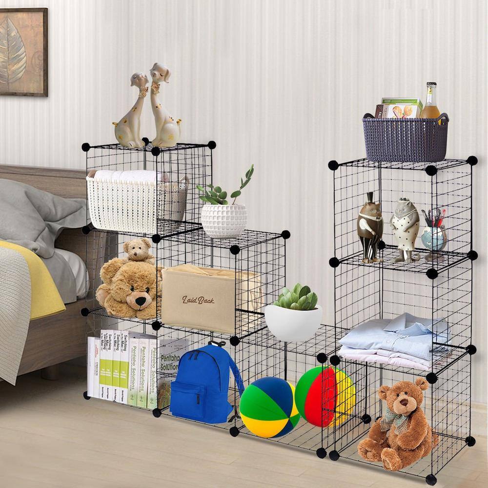 Boyel Living 14 in. W x 14 in. H x 14 in. D Black DIY 12 Cube Grid Wire Cube Shelves Shelving Unit HYSN-56103