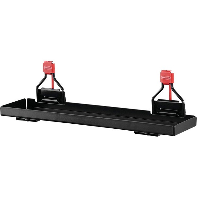 Rubbermaid Outdoor Metal Backyard Storage Accessories Shelf Black 2 Pack And Rubbermaid Storage Shed Mounted Power Tool Holder Accessory 2 Pack