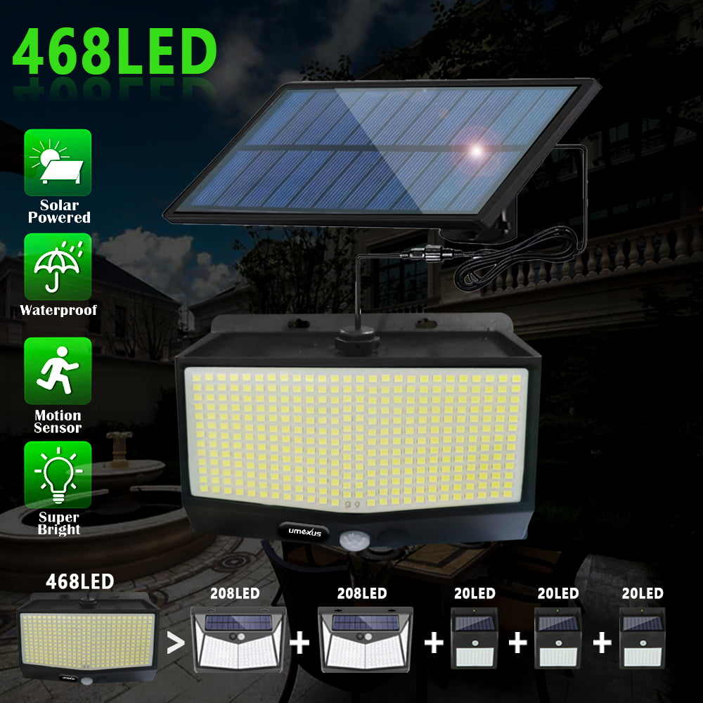 Solar Lights Outdoor Waterproof， 468 LED 3000LM Solar Motion Sensor Flood Lights， 270° Wide Angle Illumination， Dusk to Dawn