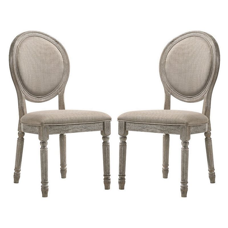 Side Chair with Oval Padded Back and Turned Legs， Set of 2， Brown