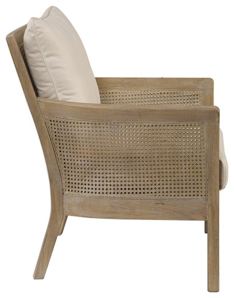 Uttermost Encore Wood Rattan Metal and Fabric Arm Chair in Off White   Tropical   Armchairs And Accent Chairs   by Homesquare  Houzz