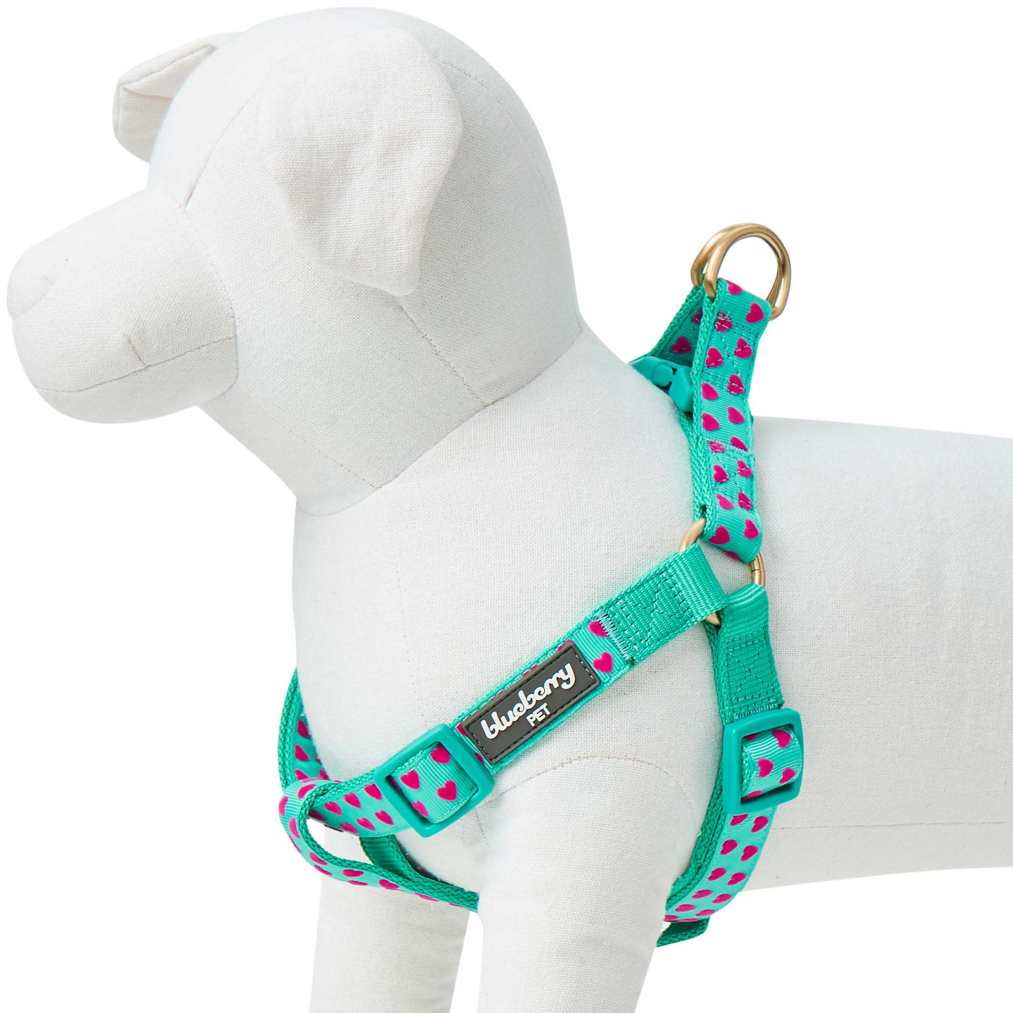 BLUEBERRY PET Minty Green Step-in Velvety Heart Flocking Dog Harness， Small