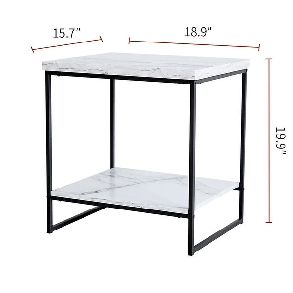 Roomfitters 2 Tier White Faux Marble Print End Table