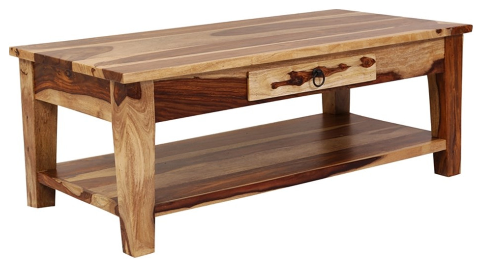 Porter Designs Taos Solid Sheesham Wood Coffee Table With Drawer   Natural   Coffee Tables   by Homesquare  Houzz