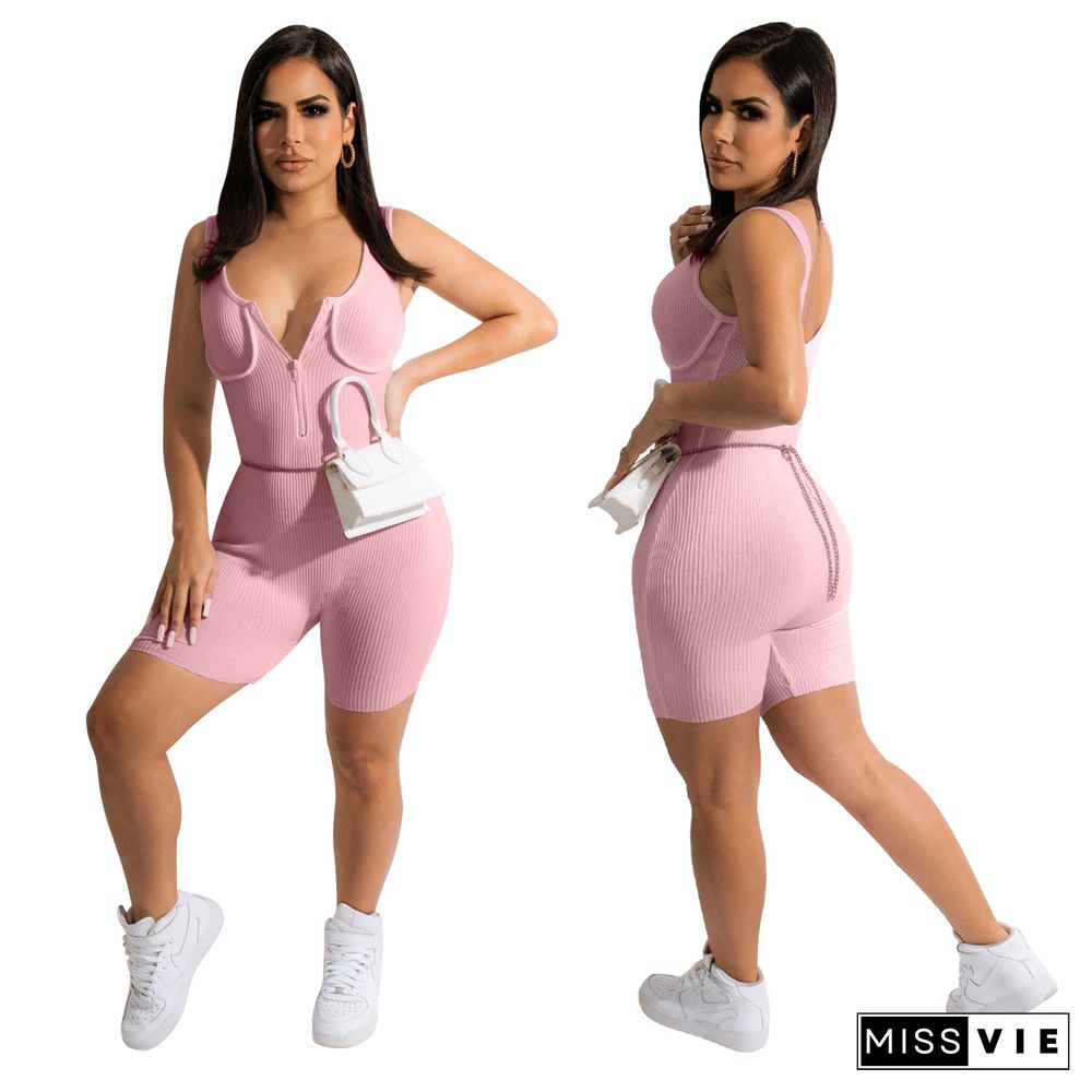 Knitted Sleeveless Zipper Bodycon Romper