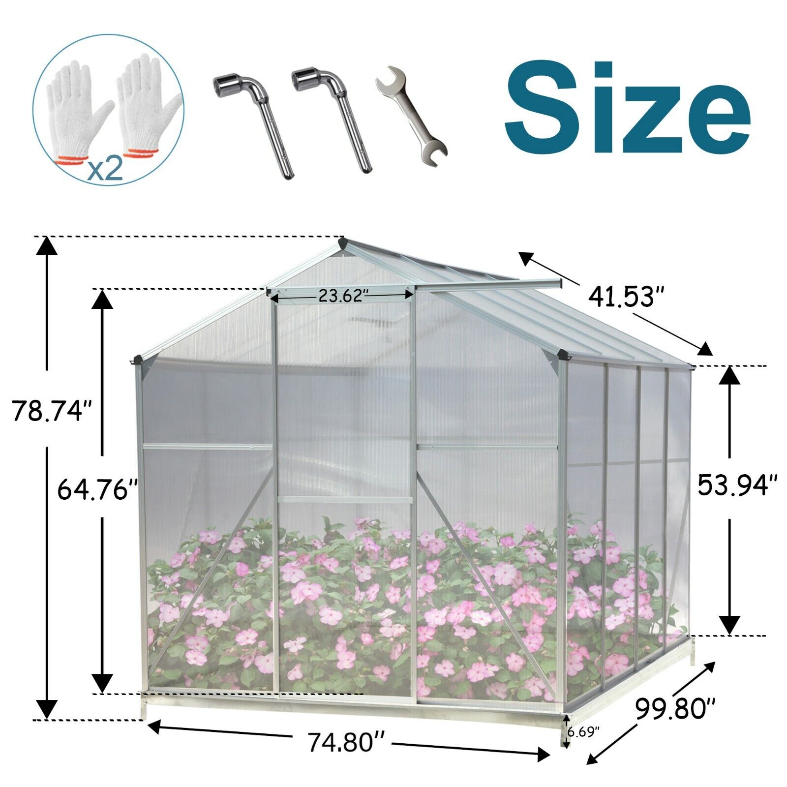 8 x 6 ft Walk-in Plant Greenhouse Kit Polycarbonate Garden Backyard Alu Cold Frame Window