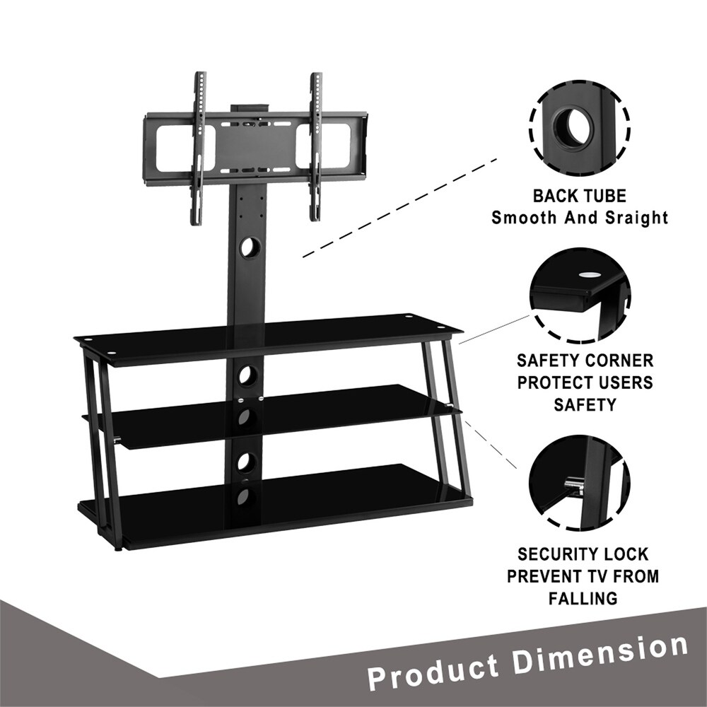 Height Adjustable Tempered Glass TV Stand