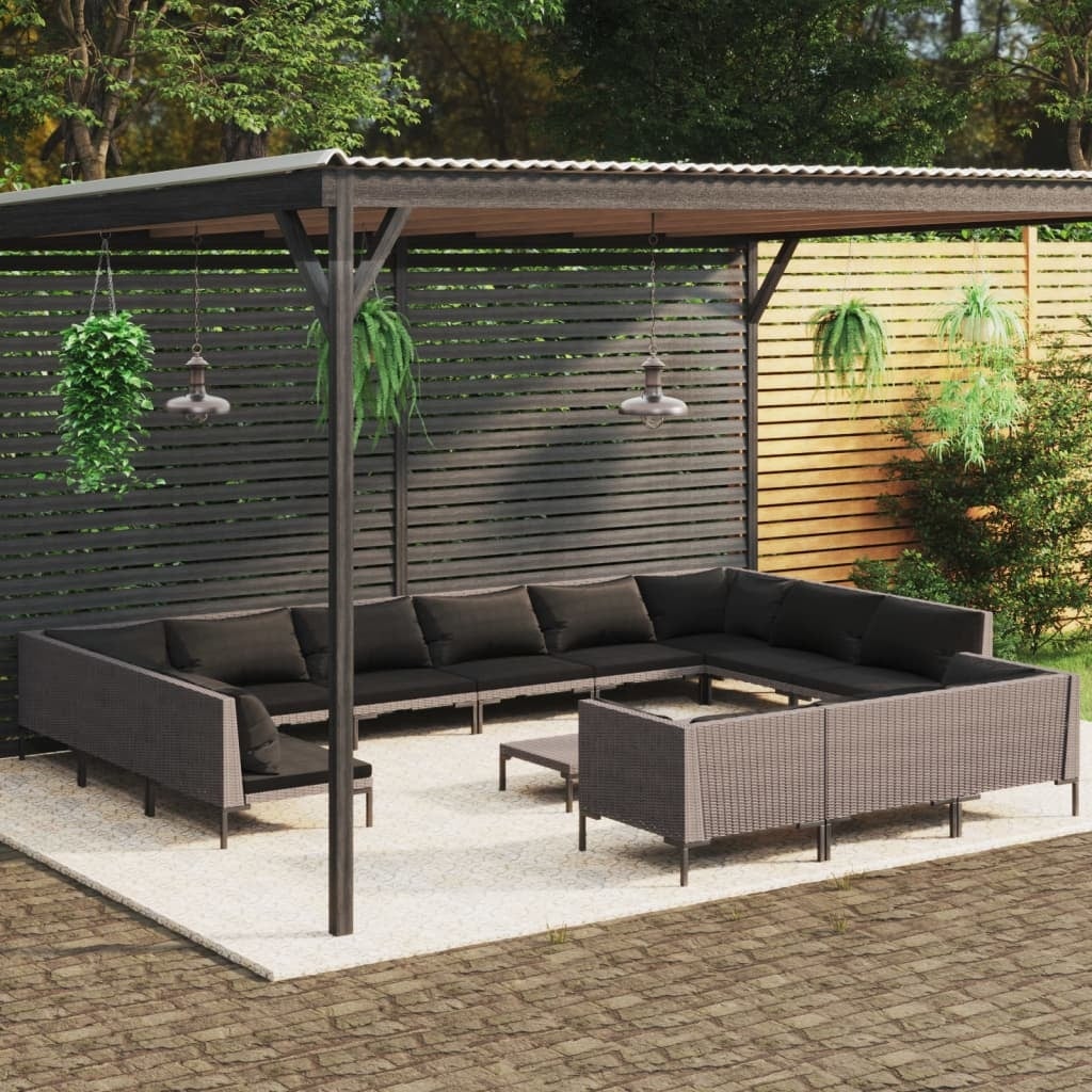 14 Piece Patio Lounge Set with Cushions Poly Rattan Dark Gray