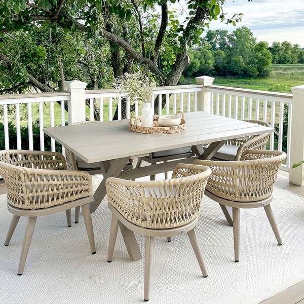 PURPLE LEAF PE Rattan Outdoor Patio Furniture Dining Set with All Aluminum Frame